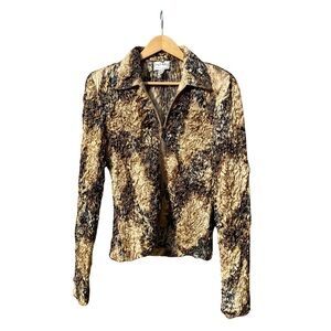 Joseph Ribkoff | Vintage Crinkled Texture Gold, & Black Zip Up Jacket 2000’s Era